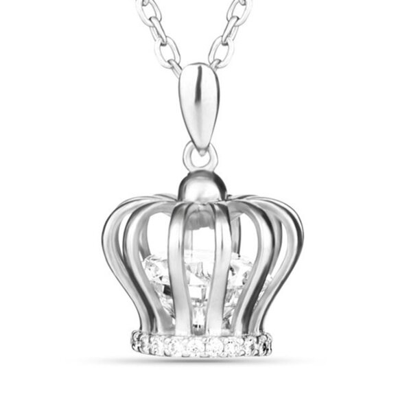 NWOT 925 sterling Silver Jeweled Crown necklace W Caged cz Diamonds - Picture 1 of 7